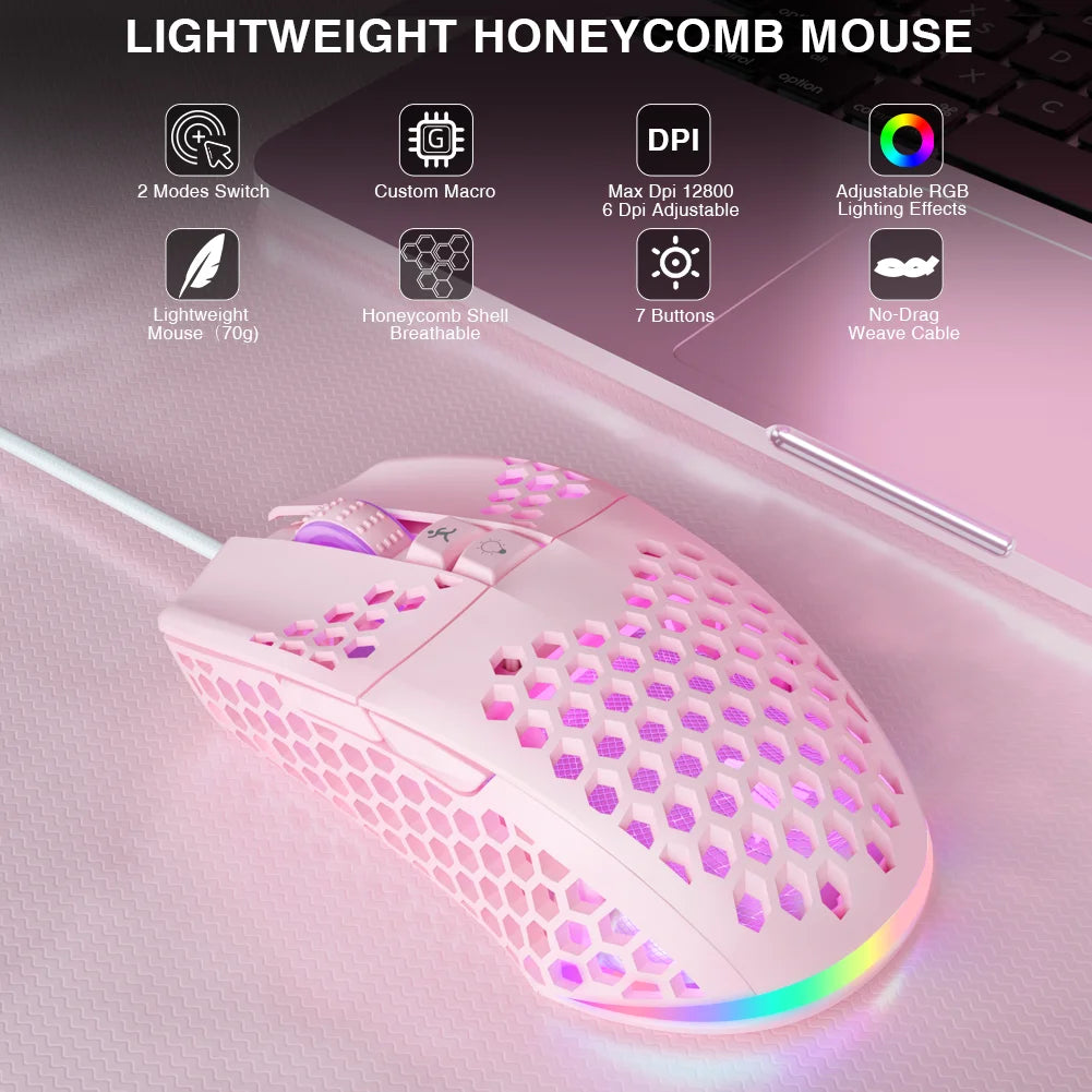 Wired Gaming Mouse with Honeycomb Shell RGB