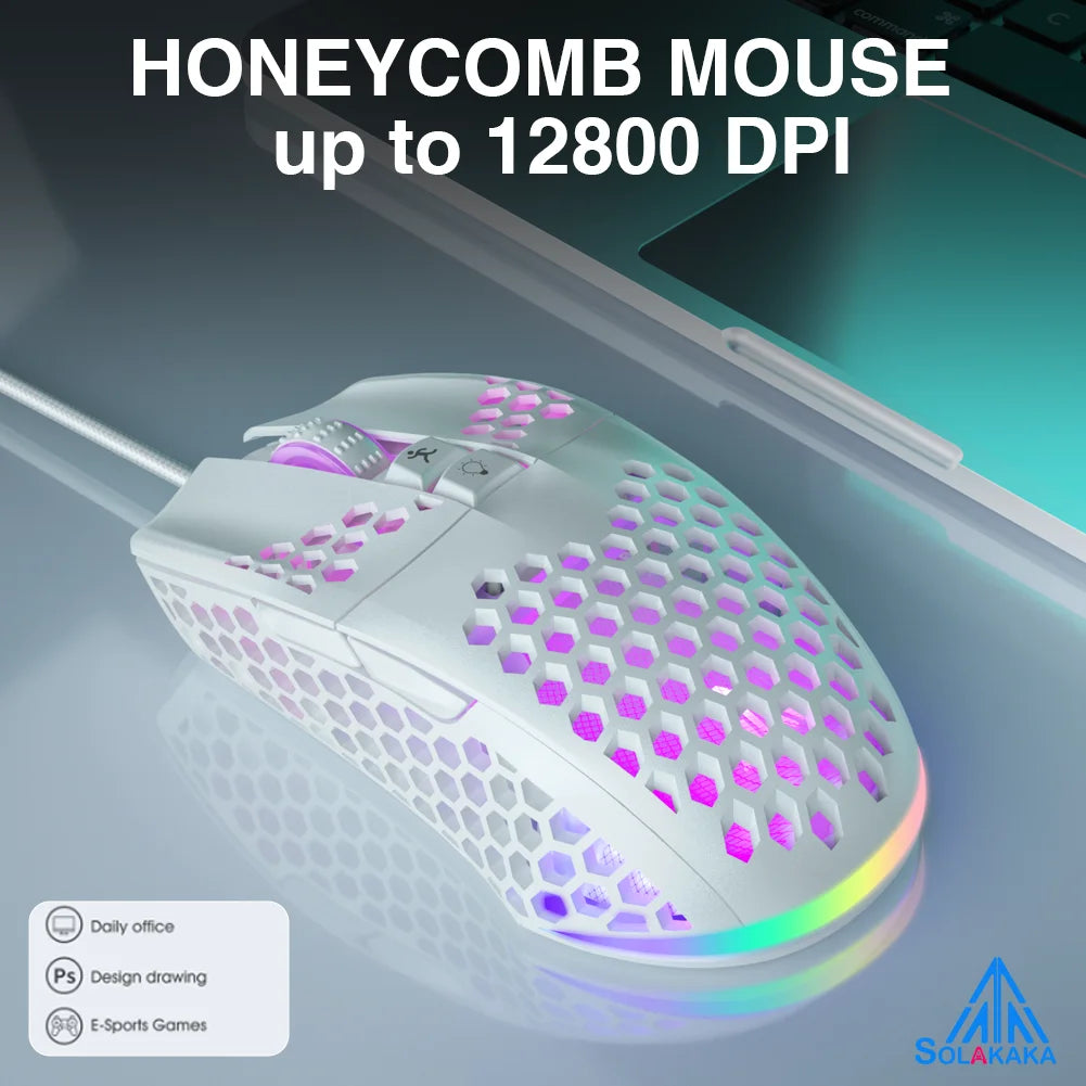 Wired Gaming Mouse with Honeycomb Shell RGB