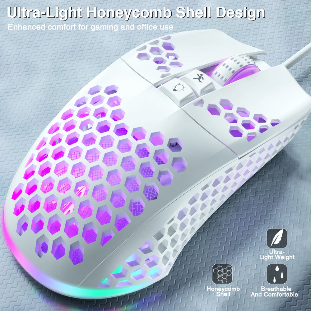 Wired Gaming Mouse with Honeycomb Shell RGB